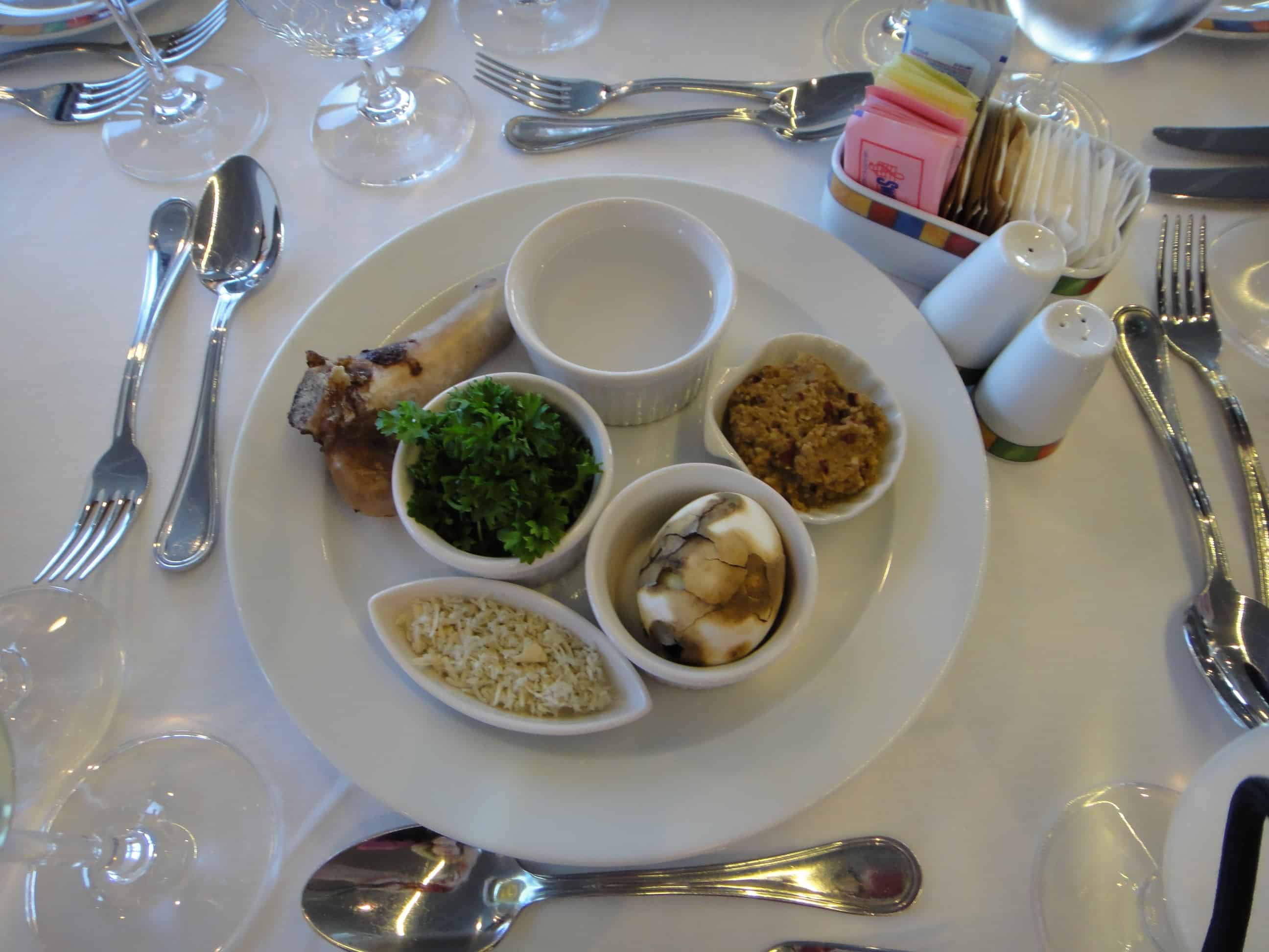 Seder plate at our seder at sea