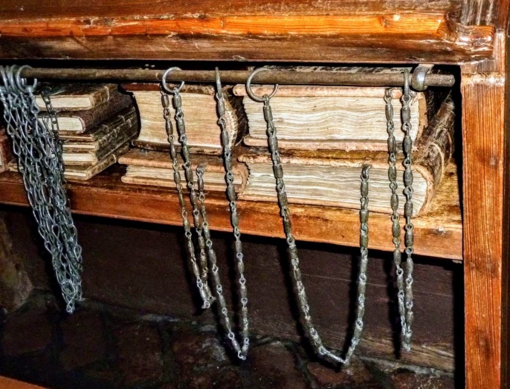 Some of the ancient books at the library in Cesena, Italy (credit: Jerome Levine)