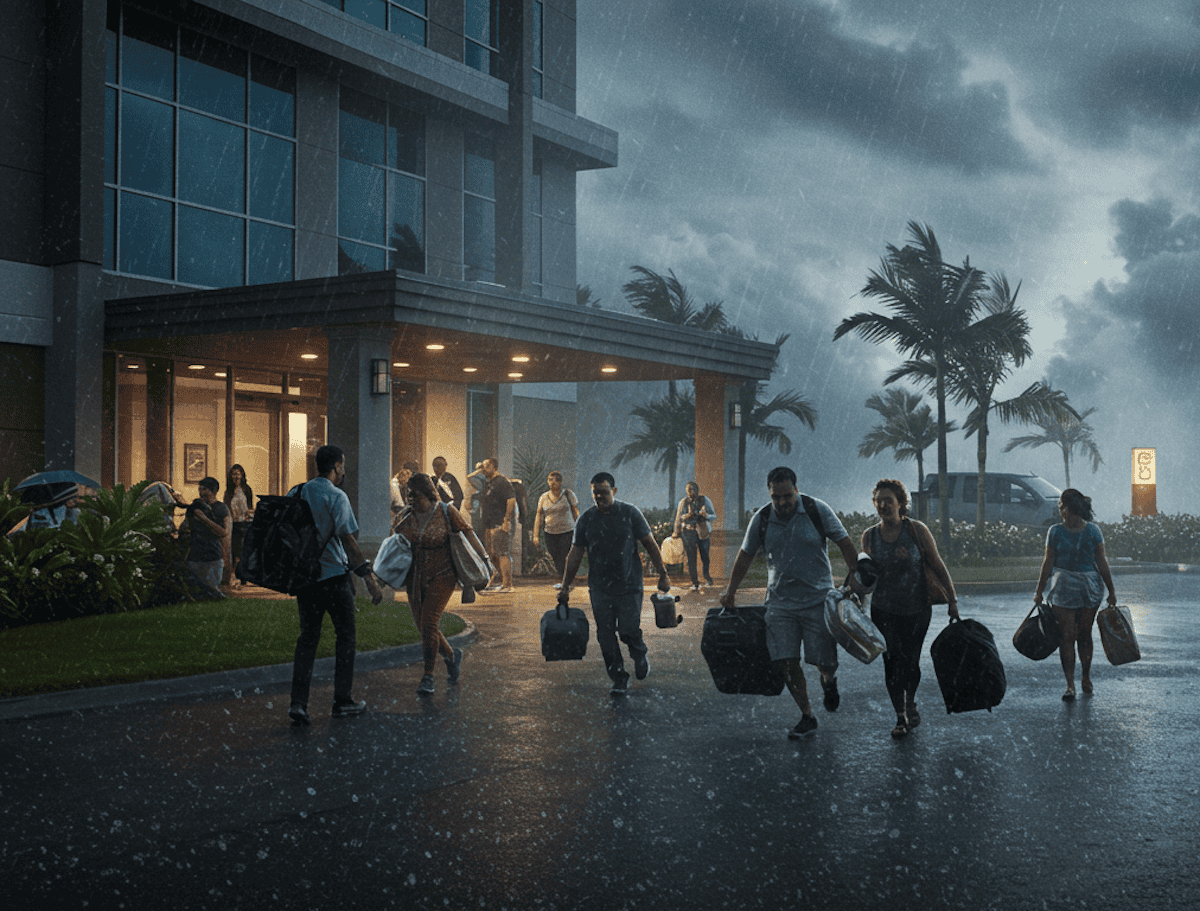 Hotel evacuation during a hurricane (Image FX)