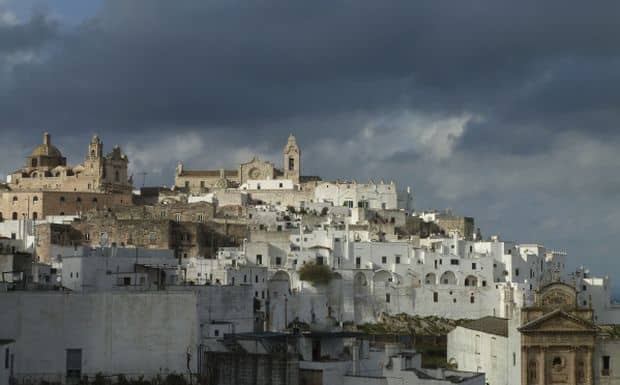 A view of Ostuni, Italy, often called the White City because most of its buildings are painted white.