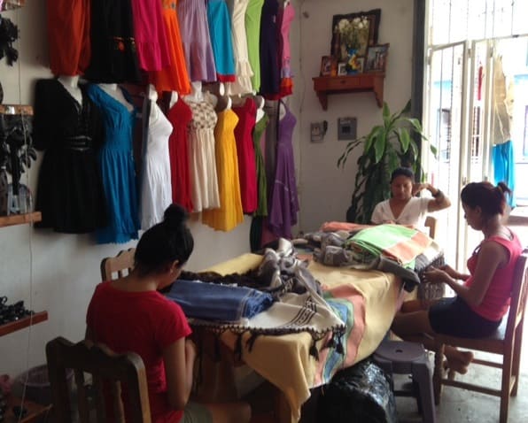 Women sewing at the cotton textile factory in Huatulco