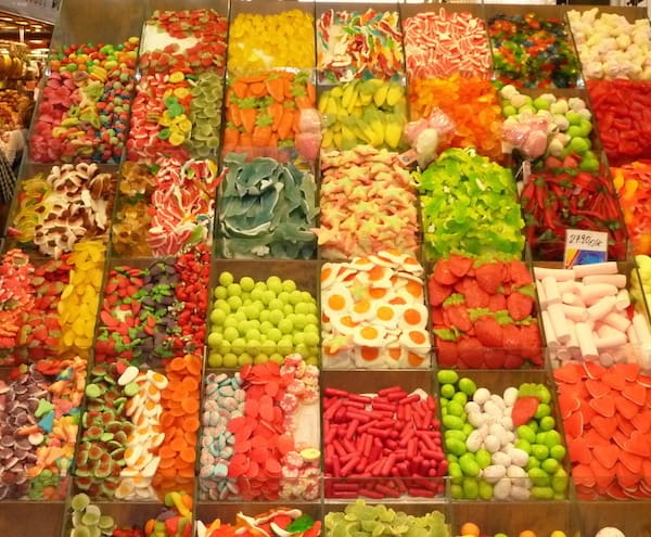One of the beautiful displays at the Boqueria Market in Barcelona