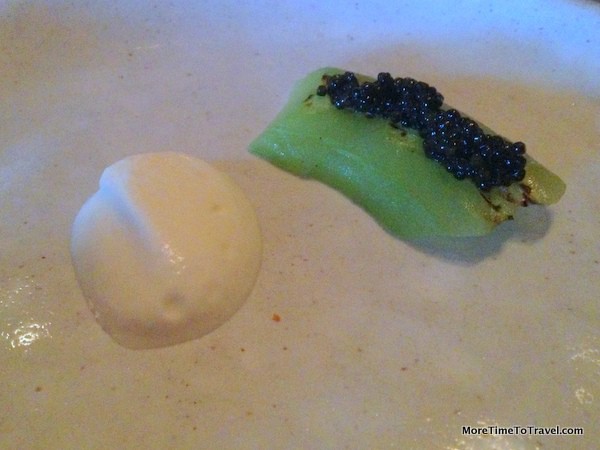 Cucumber with sturgeon caviar and fish cream