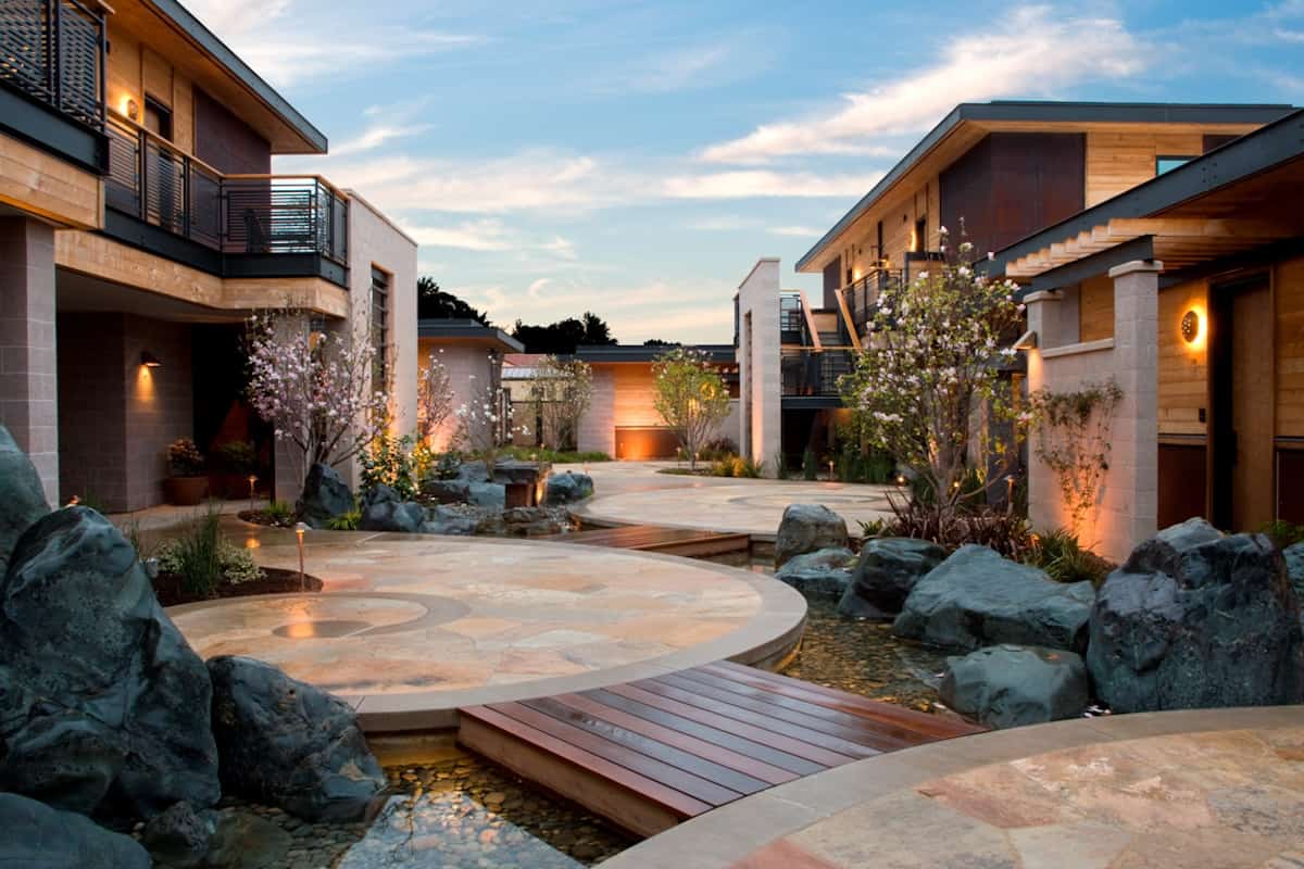 One of the courtyards at the Bardessono Hotel in Yountville