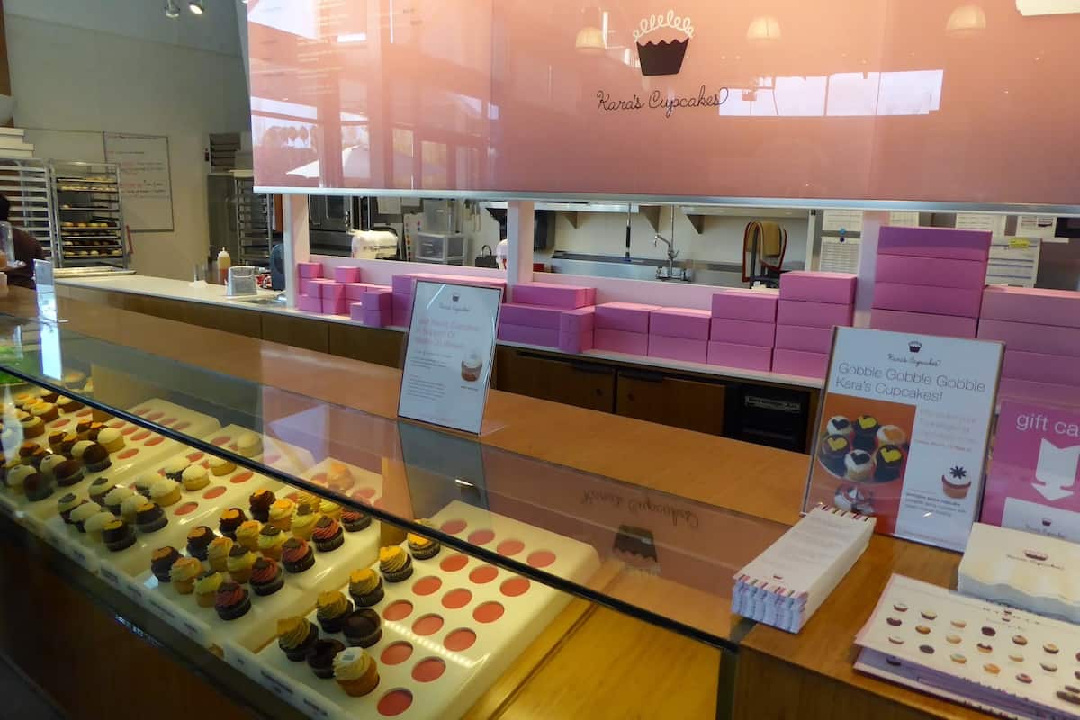 Cupcake display at Kara’s Cupcakes at the Oxbow Public Market in downtown Napa (credit: Jerome Levine)