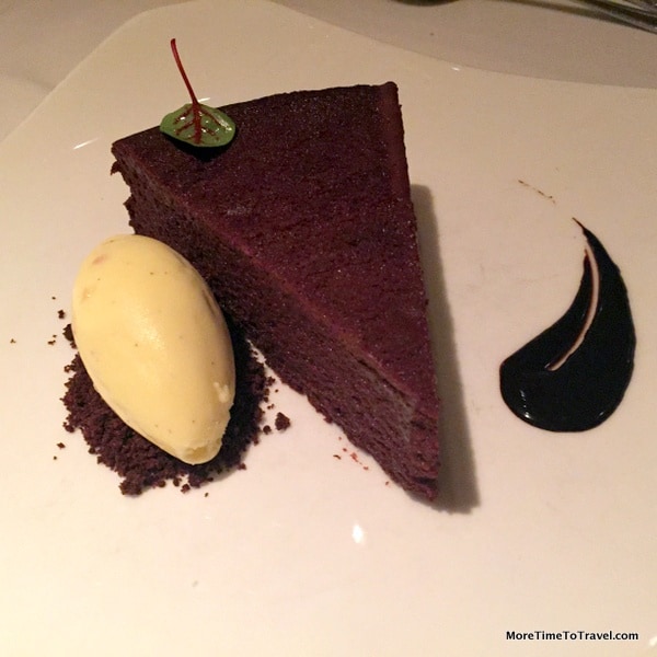 Gotham Chocolate Cake served warm with salted almond ice cream