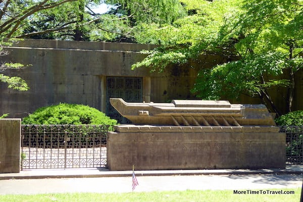 Straus Mausoleum at The Woodlawn Cemetery, the gravesite of Isidor Straus (co-owner of Macy’s Department Store). He and his wife Ida both died aboard the Titanic and are memorialized on the nearby monument depicting a lifeboat from the ship.