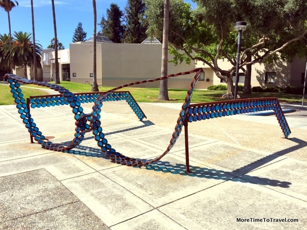 Whimsical sunglasse sculpture outside the Triton Museum of Art
