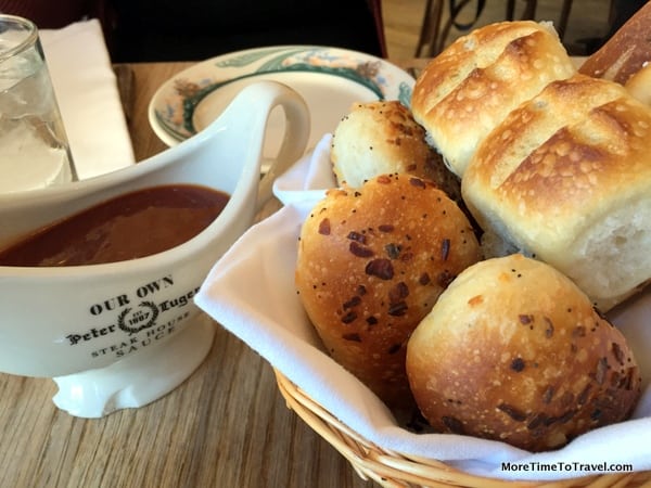 Fresh rolls and butter and the Peter Luger goes-on-anything sauce