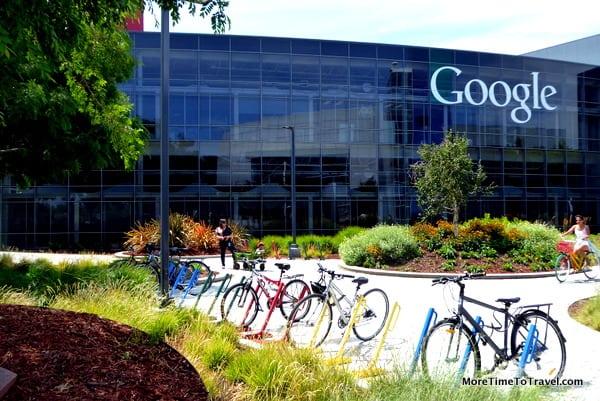 Visiting the Google campus with its primary color bicycles