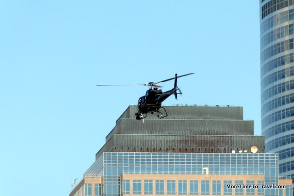 Helicopter circling overhead as it films the event for NBC Sports
