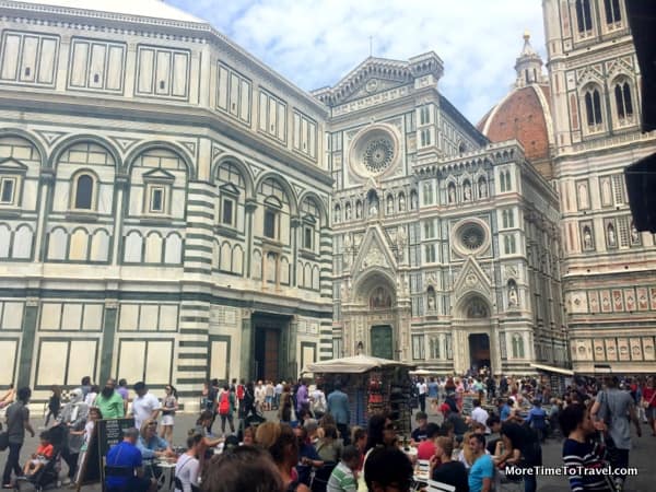 Crowds in Florence near the Duomo on a hot, humid day