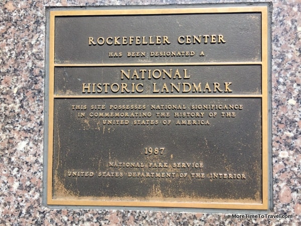Plaque designating Rockefeller Center as a National Historic Landmark