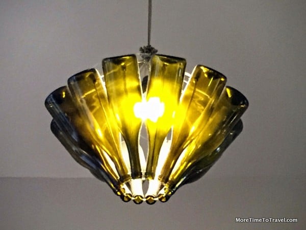 Wine bottle chandelier at Taberna Do Largo