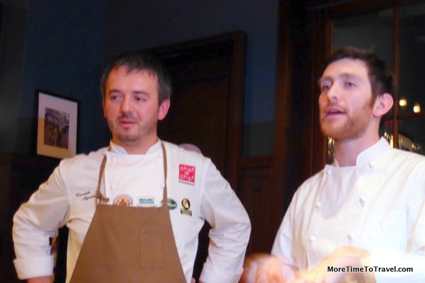 Chef Riccardo Agostini of Il Piastrino, Pennabilli, Italy and Chef Orfini