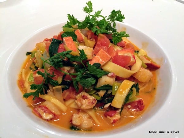 Maine lobster tagliatelle with leeks, arugula and chervil butter