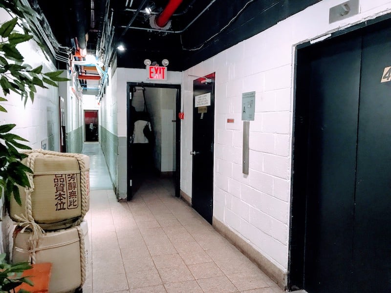 The inauspicious entryway to Sakagura sake bar in NYC