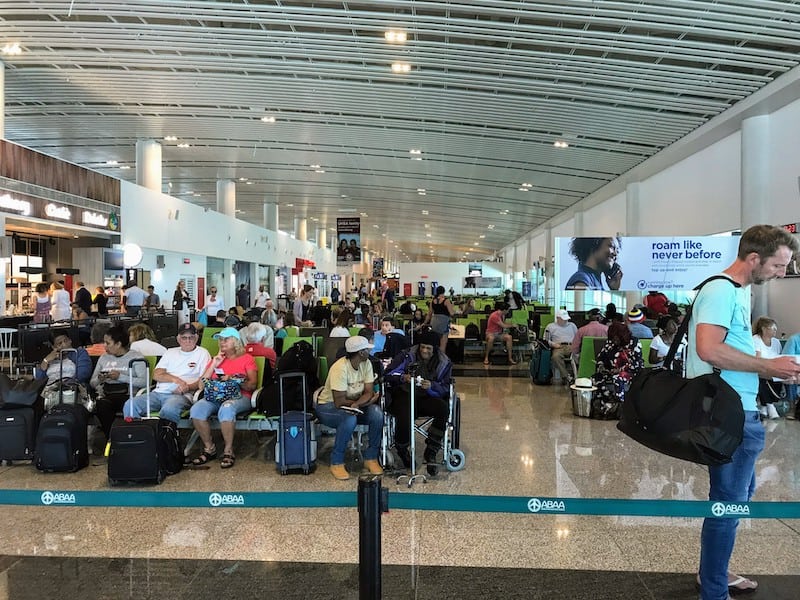 Crowded seating in the regular terminal (what we avoided)