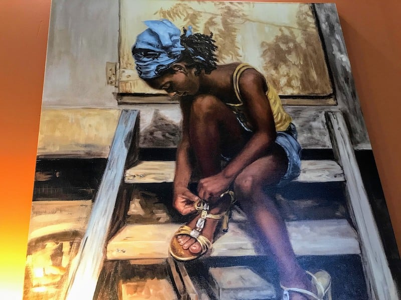 One of the evocative paintings by a local artist in the Executive Lounge in Antigua Airport