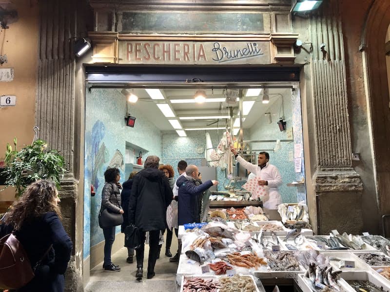 A busy fishmonger's shop in the Quadrilateral