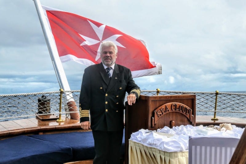 Many guests choose Sea Cloud to celebrate milestones or other special occasions. Here, the Captain officiates at a wedding ceremony. 