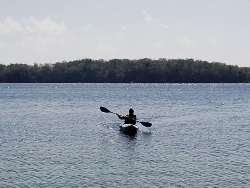 The author kayaking on Elkhart Lake