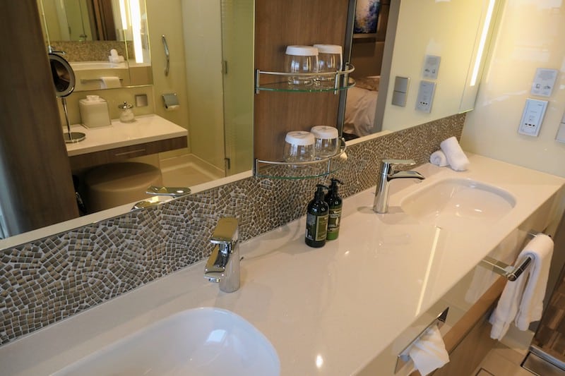 Haven on Norwegian Encore: Double-vanity sink with L'Occitane Toiletries