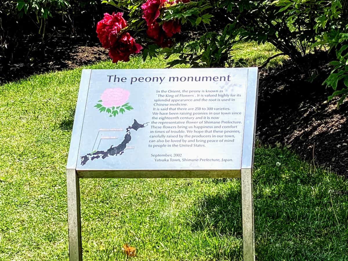 Dedication plaque at the Peony Garden