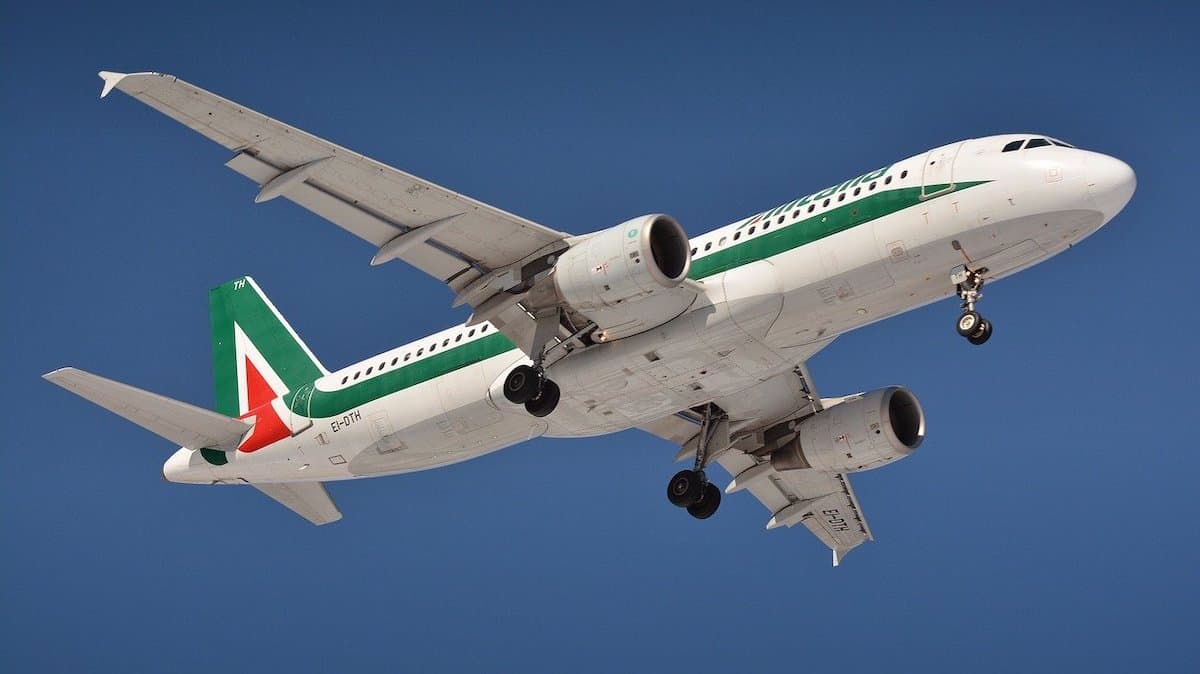 Alitalia Airlines plane over Fiumicino