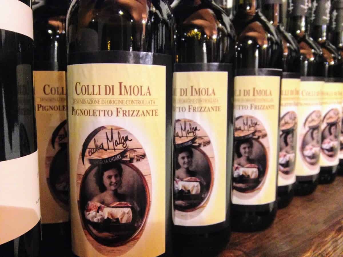Family-bottled wine at La Vecchia Malga, our favorite specialty food store in Bologna, Emilia Romagna