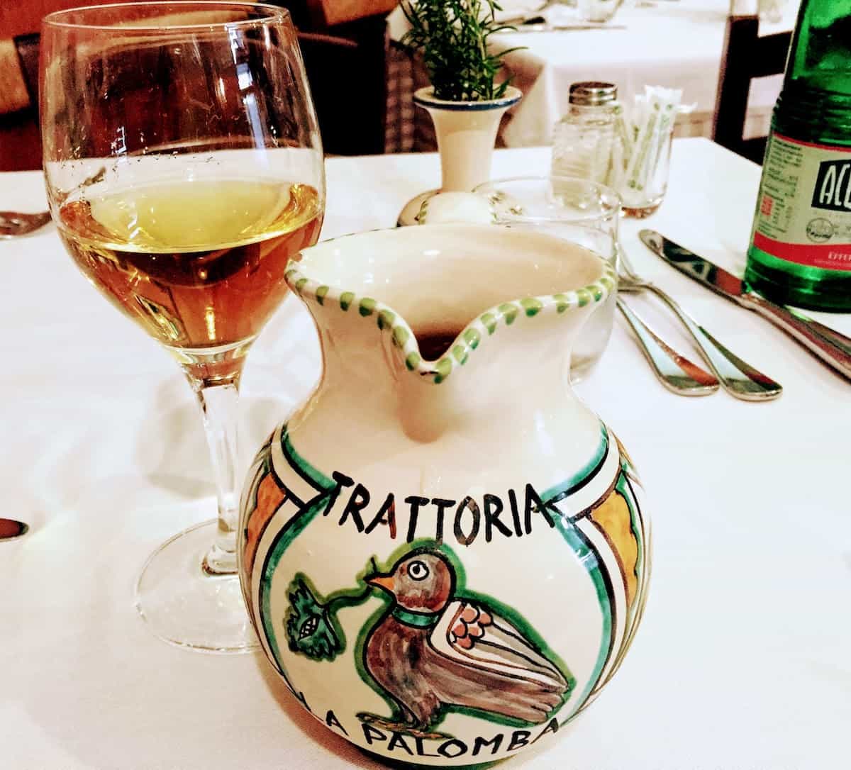 Table wine at Trattoria La Paloma in Orvieto, Umbria
