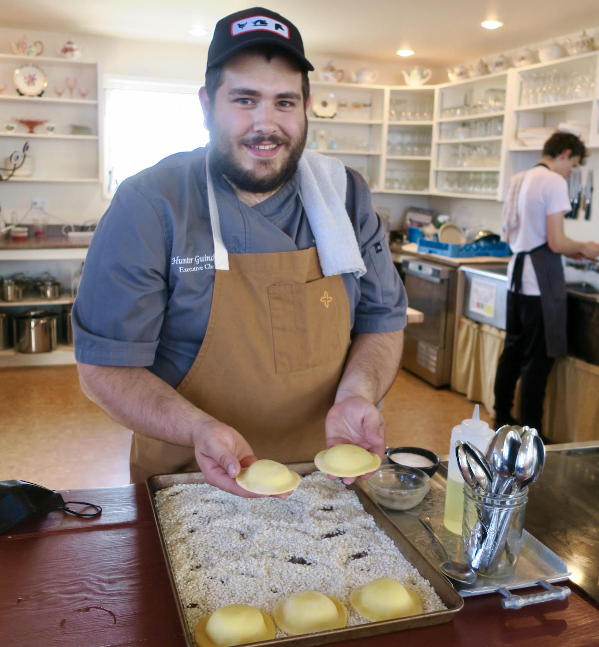 Chef Hunter Guindon prepares Scallop Raviolo