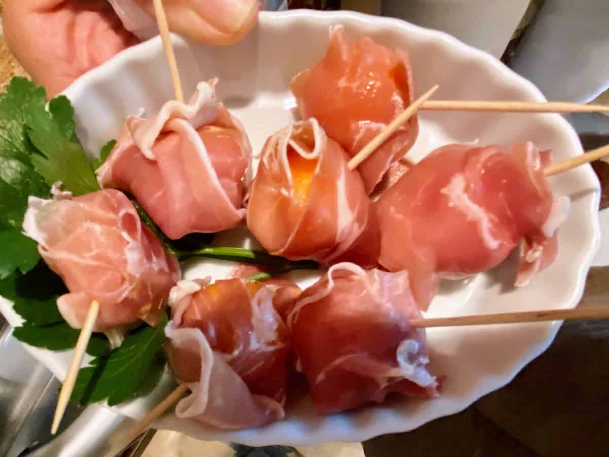 Cantaloupe wrapped in prosciutto