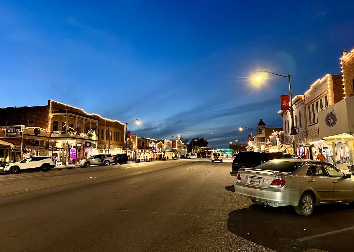 Downtown Fredericksburg Main Street at night