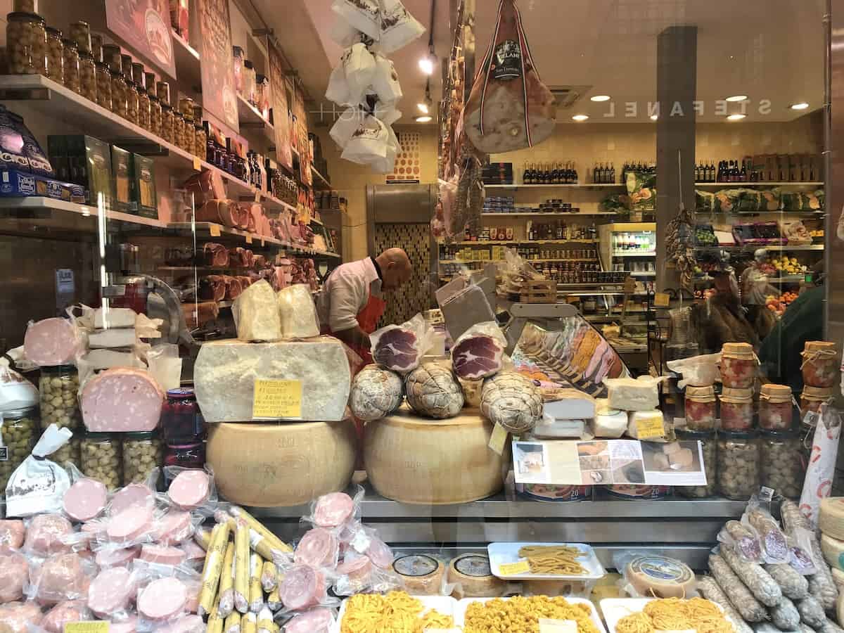 Foods Taste Better in Italy; Window at a salumeria in the Quadrilatero in Bologna (credit: Jerome Levine)