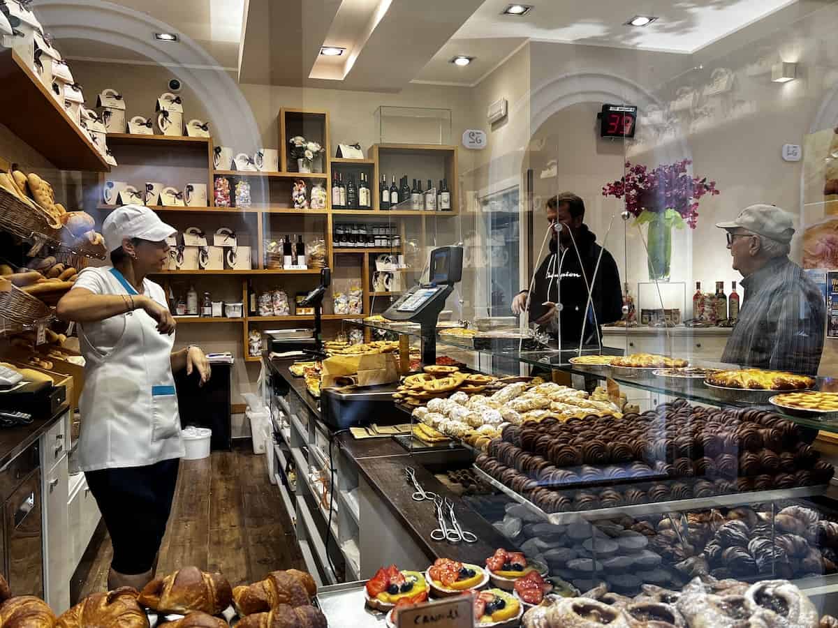 Peering in the window at Pasticceria Rolfi