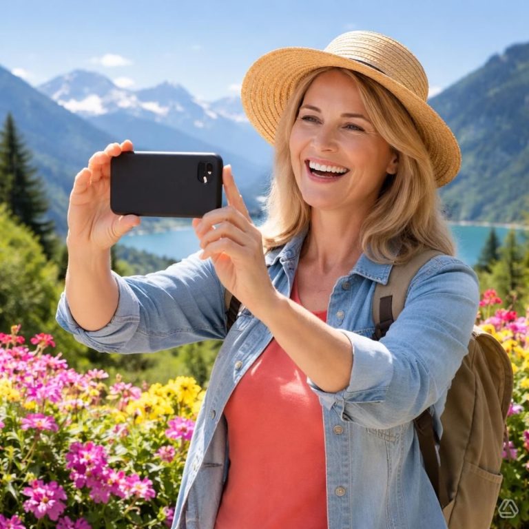 Woman taking photo on vacation (credit: )