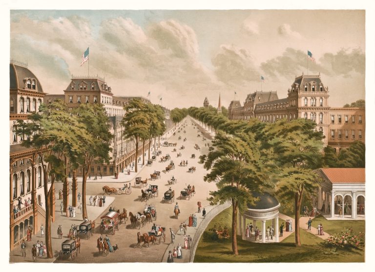 Vintage Illustration of Saratoga Springs ca 1876