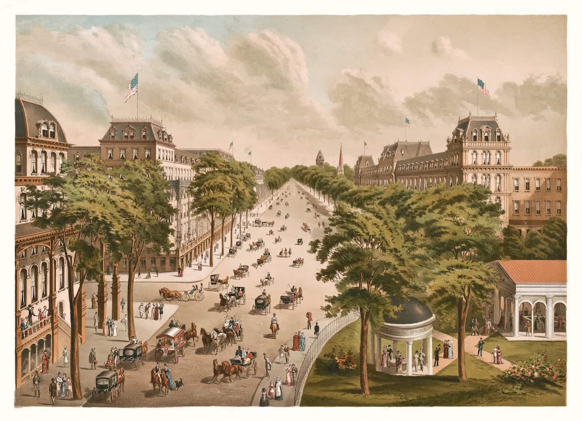Vintage Illustration of Saratoga Springs ca 1876