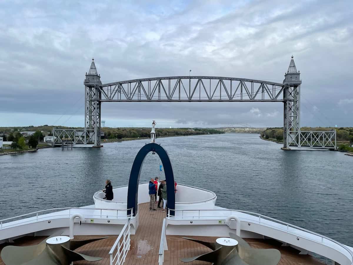 Approaching a railway bridge on the Cape Cod Canal