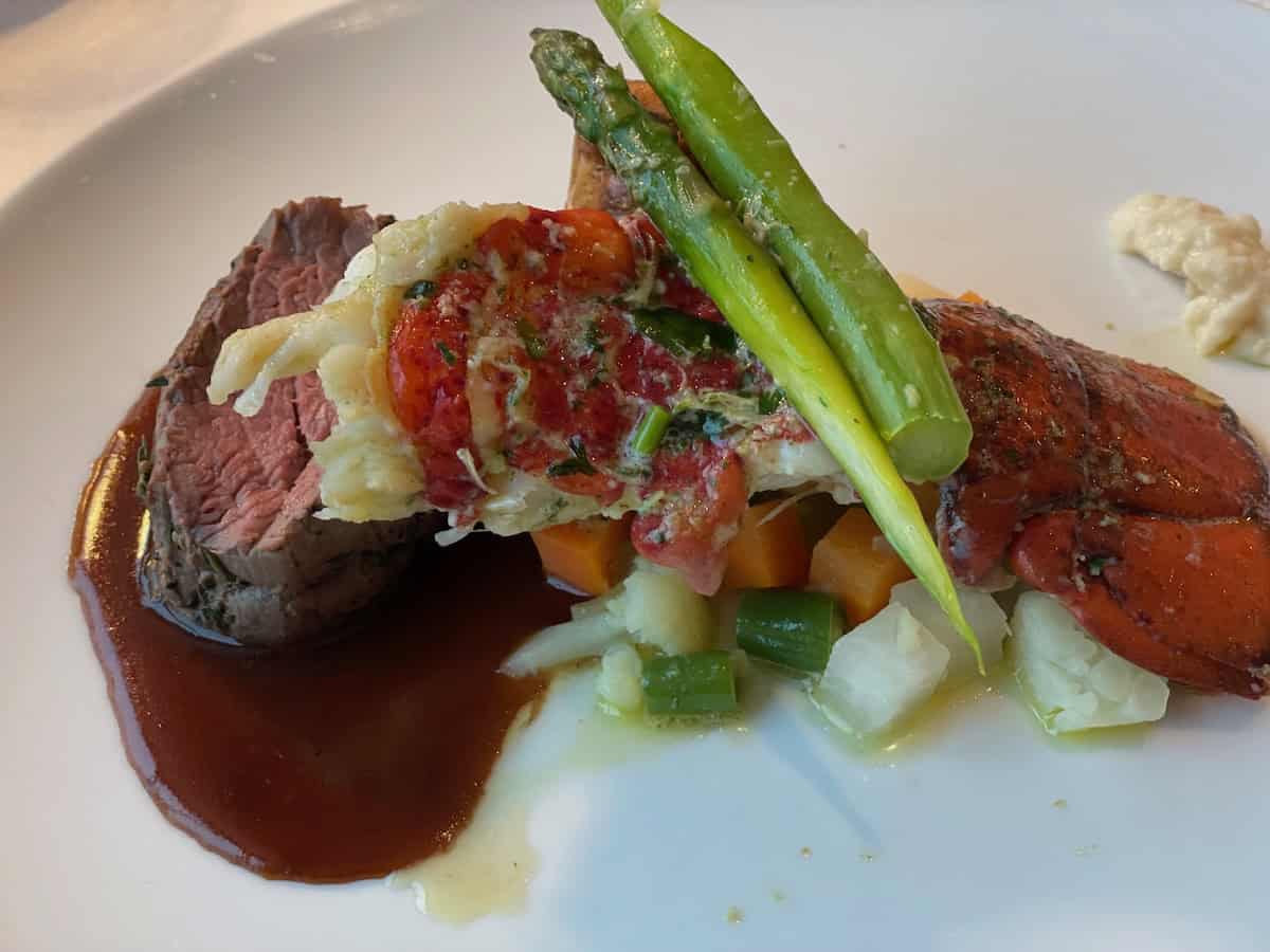 Maine lobster was offered three times including this surf and turf.