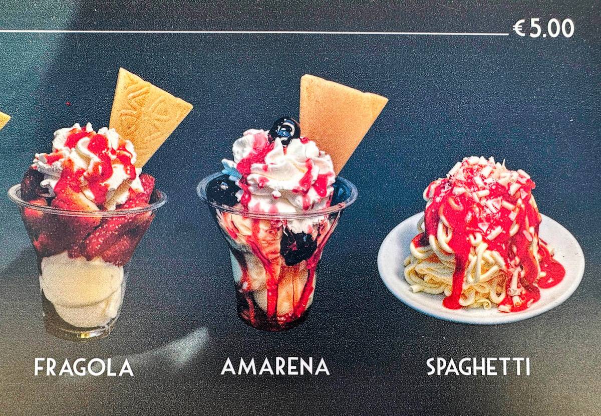 A few of the interesting choices of gelato at Gelateria Veneta in Lucca (credit: Irene S. Levine)