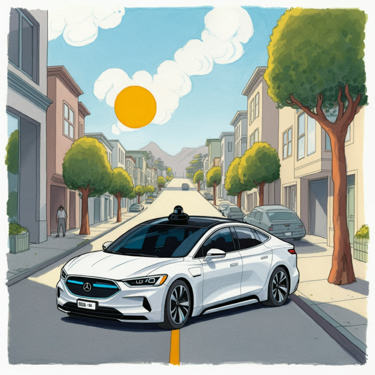 Artist's depiction of a self-driving taxi
