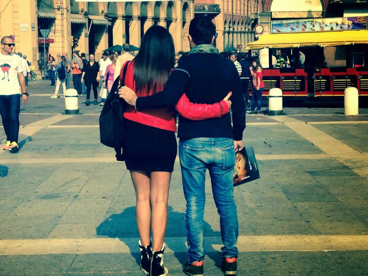 Young couple on an evening stroll in Bologna (credit: Jerome Levine)