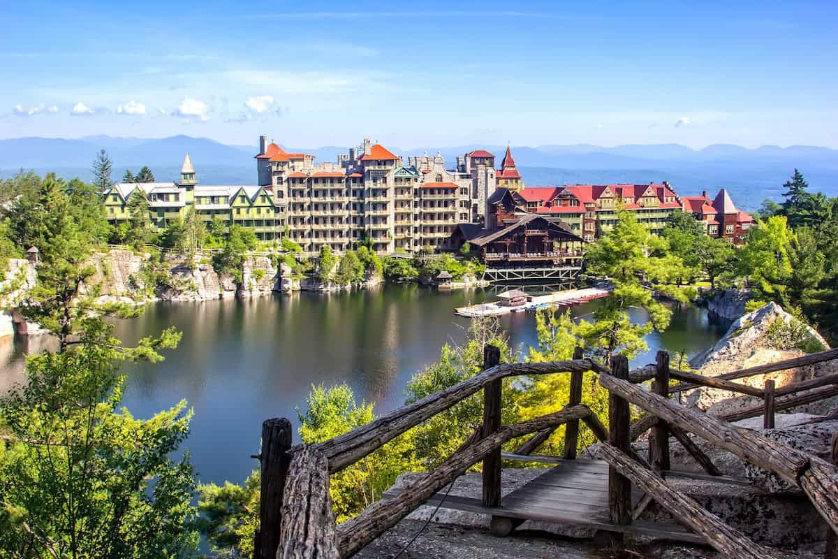 Scenic view of Mohonk Mountain House and Mohonk Lake in upstate New York (credit: Adobe)