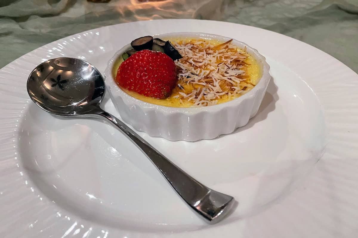 Coconut crème brûlée at the Terrace (Lina Zeldovich)