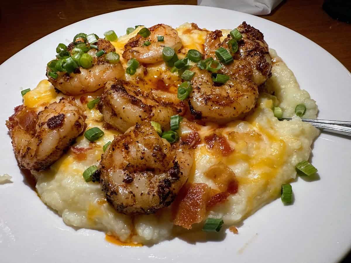 Tasty shrimp and grits so O.C. White’s Restaurant on a culinary road trip (credit: John and Sandra Nowlan)