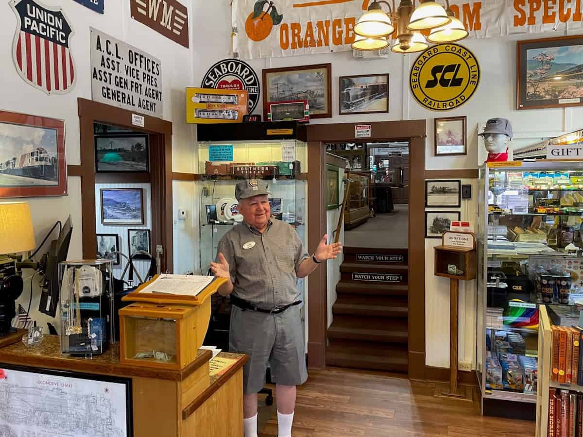 Train enthusiast Bill Puckett in the Central Florida Railway Museum (credit: John and Sandra Nowlan)