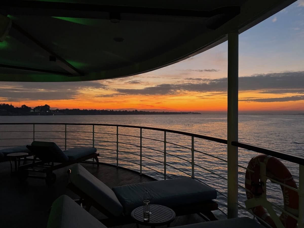 Sunset from our ship on the Avalon Waterways Journey on the Mekong (credit: Keith Kehlbeck)