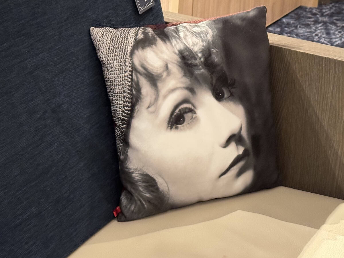 Greta Garbo cushion in the Star Theater (credit: Jackie Sheckler Finch)